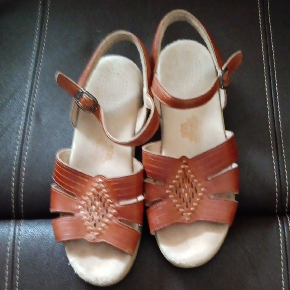 Brown and White Strappy Sandals with Ankle Strap